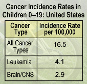 Chart: Cancer Incidence Rates in Children 0 to 19, United States, 2005