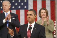 Biden & Pelosi behind Obama at podium
