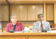 Karachi, July 9, 2009 – PAO Tracy Brown during the presentation on Study and Living in USA for the prospects students at the Institute of Business Management. Also seen in the picture Mr. Talib S. Karim, the Executive Director of IOBM.