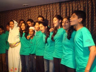 Indian 2009 Seeds of Peace campers singing the Seeds of Peace song at the American Center in Mumbai, August 4, 2009