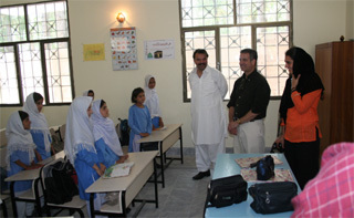 Islamabad, May 28, 2008 -- U.S. Senator Russ Feingold visiting the students of the Dadar Boys High School in the area affected by the 2005 earthquake. The school was reconstructed with the assistance of USAID.