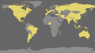 Twenty six countries worldwide produce 82% of the world's wheat, grain, and cereals.  These countries are shown in yellow. 
