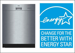Photo of a silver, stainless steel dish washer next to the ENERGY STAR logo.  The logo has the word 'Energy' in cursive beside a large star.  Beneath the logo are the words, 'Change for the Better with ENERGY STAR.'