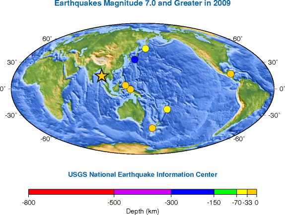 Earthquakes Magnitude 7.0 and Greater in 2009