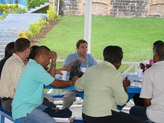 D.R. Seckinger meets with some participants from the course
