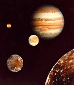 Montage of Jupiter and its 4 largest satellites.