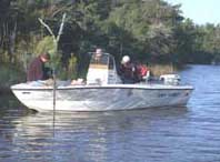 Scientists boat samping in Calcasieu Estuary
