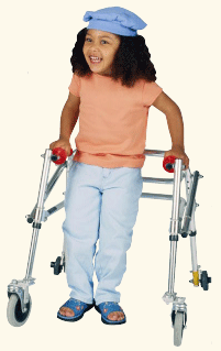 picture of a girl walking with assistive device