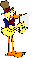 image of a duck holding a book