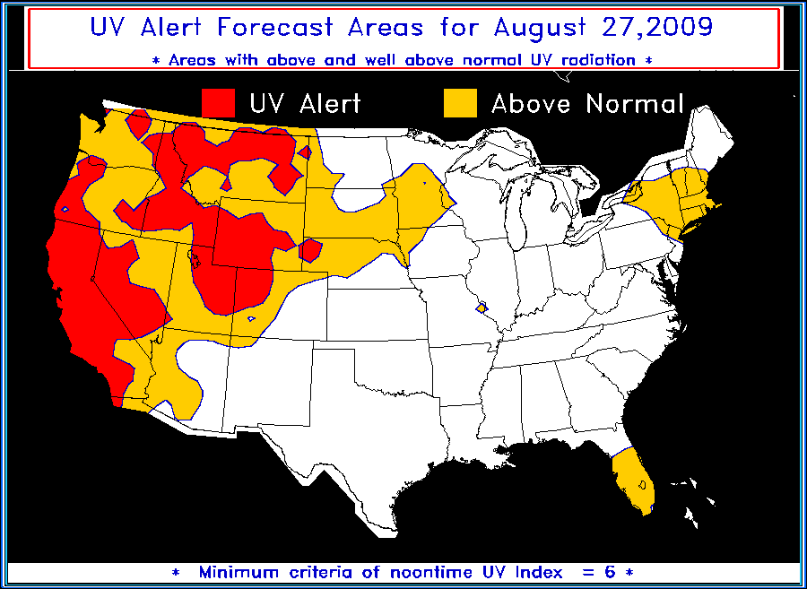 Current UV Index Forecast Map