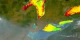 Transitions between relatively cloud free scenes of the Great Lakes region, using true color land and clouds with false color-chlorophyll water images, all from SeaWiFS