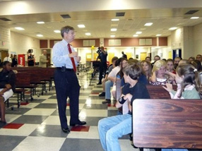 Attorney General Bill McCollum gives a Cyber Safety presenation to Wakulla middle school kids