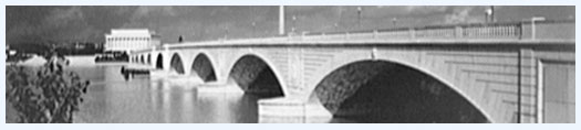 Photograph of Memorial Bridge from Virginia shore. By Theodor Horydczak 1920-1950.