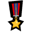 Star medal attached to a red and blue ribbon