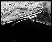 Aerial  VIEW OF LOCK AND DAM, LOOKING SOUTHEAST