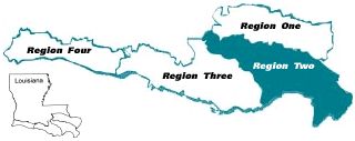 A map of the four coastal regions with Region Two highlighted