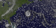 Hurricane Erin was positioned off the coast of the United States on September 10, 2001.  This animation shows the strength and direction of wind by animating small arrows.  Faster-moving arrows represent stronger winds.