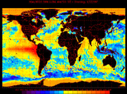 Sea surface temperature anomalies from an El Niño event are shown to affect the Gulf of Alaska in 1997
