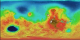 Initially looking at the MOLA false color surface of Mars, we zoom in and see gravity data.  The blue line indicates an area where water possibly flowed.