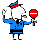 A police officer holding a stop sign