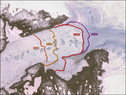 Retreating Terminus of the Jakobshavn Isbrae Glacier