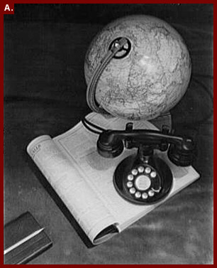 Miscellaneous subjects. Telephone, directory and globe. ca. 1920–1950.