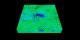 Temperature anomalies (color) and flow directions at the solar surface.  The darker blue region corresponds to the sunspot itself.