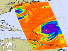 Infrared image of Hurricane Bill, acquired from the Atmospheric Infrared Sounder instrument on NASA's Aqua spacecraft.