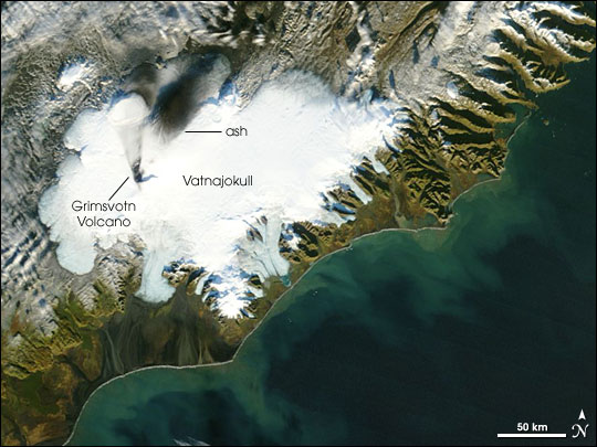 Ash from Grimsvotn Volcano on Iceland's Vatnajokull 
