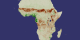 Africa NDVI 1984 August Anomaly.  Green is more vegetation than average, brown is a deficit of vegetation with respect to the average.