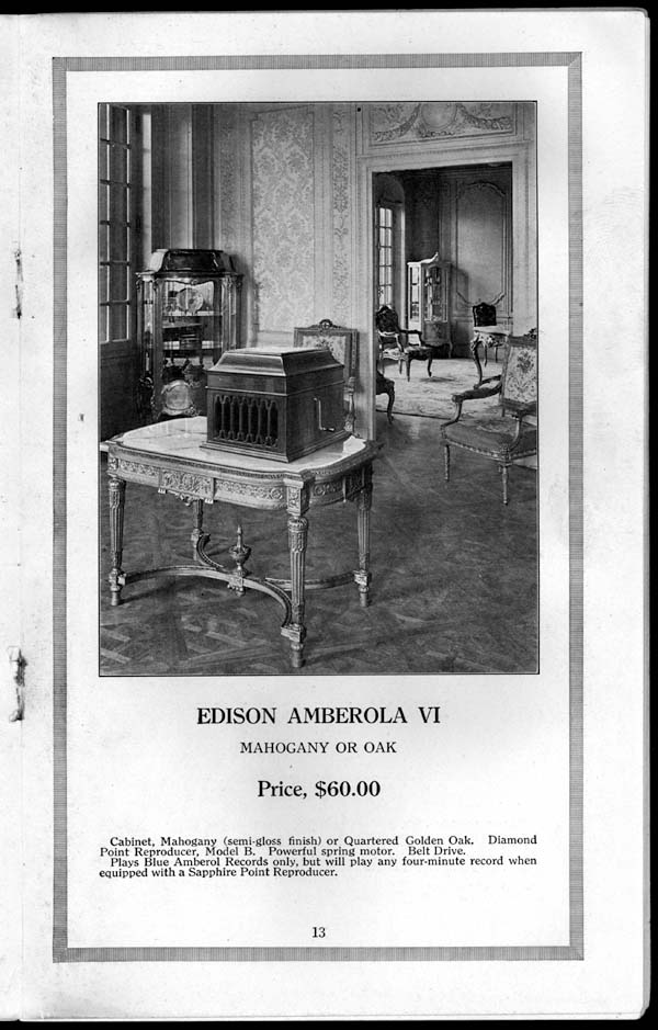 Edison Phonographs Cylinder Models: Edison Amberola VI - Mahogany or Oak