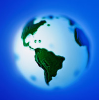 globe, focused on the Americas