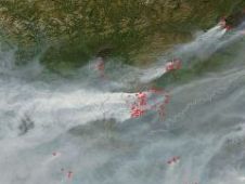 satellite image of Alaskan wildfires in 2004