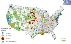 West Nile Virus Incidence Map 