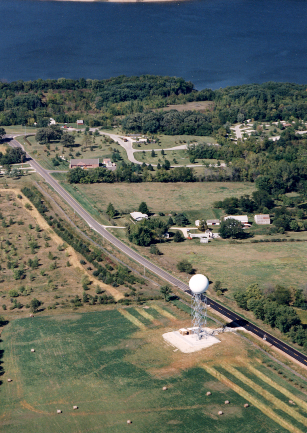 Photo showing the office and radar from the air.  Click to enlarge.