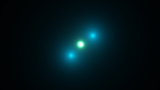 This animation zooms into a standard helium atom, showing its protons (green), its neutrons (white), and its electrons (blue). 