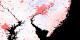 This image shows sensible heat flux (watts per
square meter) predicted by LIS for 2001/06/11. The warm urban areas
have higher positive flux (heat flowing towards the atmosphere)
and stand out very distinctly against their
surroundings.