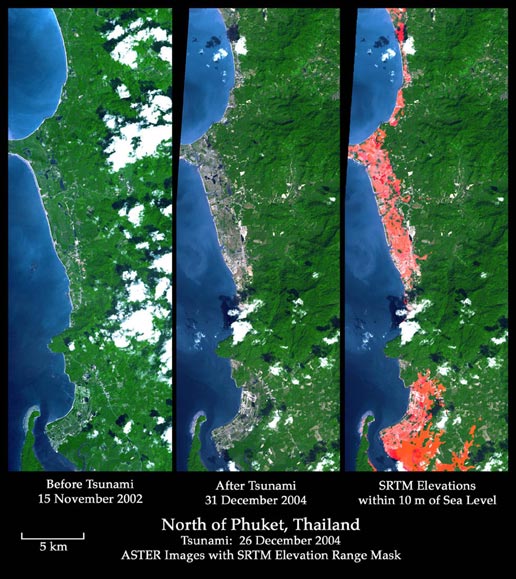 Phuket, Thailand on Dec. 31, 2004 and 2 years before tsunami, along with elevation data
