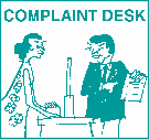 Illustration of a man and a woman at a complaint desk