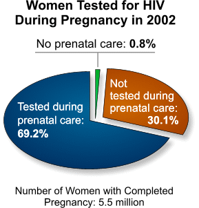 Women tested for HIV during pregnancy in 2002: tested during prenatal care: 69.2%; not tested during prenatal care: 30.1%