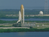 Space shuttle Discovery travels to the launch pad.
