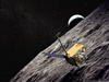 artist concept of LRO with Apollo imagery in background