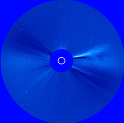 The first coronal mass ejection (CME) observed by STEREO. This image was taken on Dec. 9  with STEREO's SECCHI/Cor2 coronagraph.