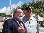 Neil and Charles Clark, president of Radiated Veterans of America, speak to media about atomic vets bill.