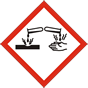 Symbol in a red diamond-shaped warning border that will appear on chemicals that have corrosive properties 