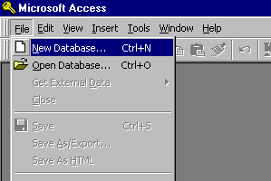 Click on File, New Database (from menu)