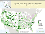 Figure 1b. Percent Change in Core Based Statistical Area Population: July 1, 2007 to July 1, 2008