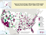 Figure 2a. Percent Change in Metropolitan and Micropolitan Statistical Area Population: April 1, 2000 to July 1, 2008