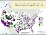 Figure 3a. Rate of Natural Increase by Metropolitan and Micropolitan Statistical Area: July 1, 2007 to July 1, 2008