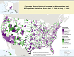Figure 4a. Rate of Natural Increase by Metropolitan and Micropolitan Statistical Area: April 1, 2000 to July 1, 2008